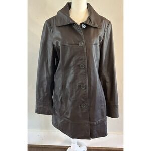Pelle Studio Brown Genuine Leather Pockets 4 Button Up Jacket Size Medium